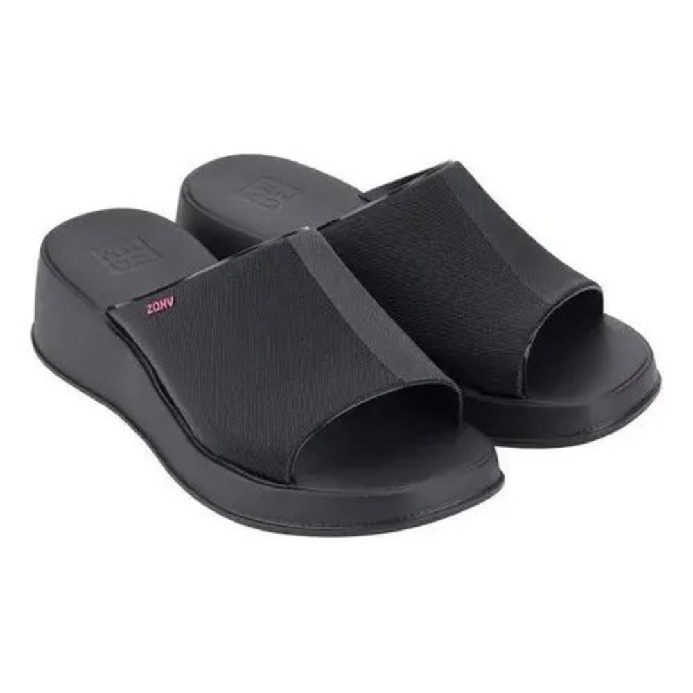 Zaxy Platform‎ Slide Sandals Womens Size 8 Black EUC Minimalist Y2K Chunky Sole